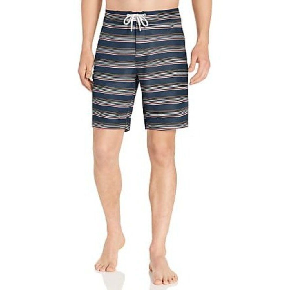 Goodthreads Mens Blue Stripped Drawstring Pockets Swim Board Shorts Size 34